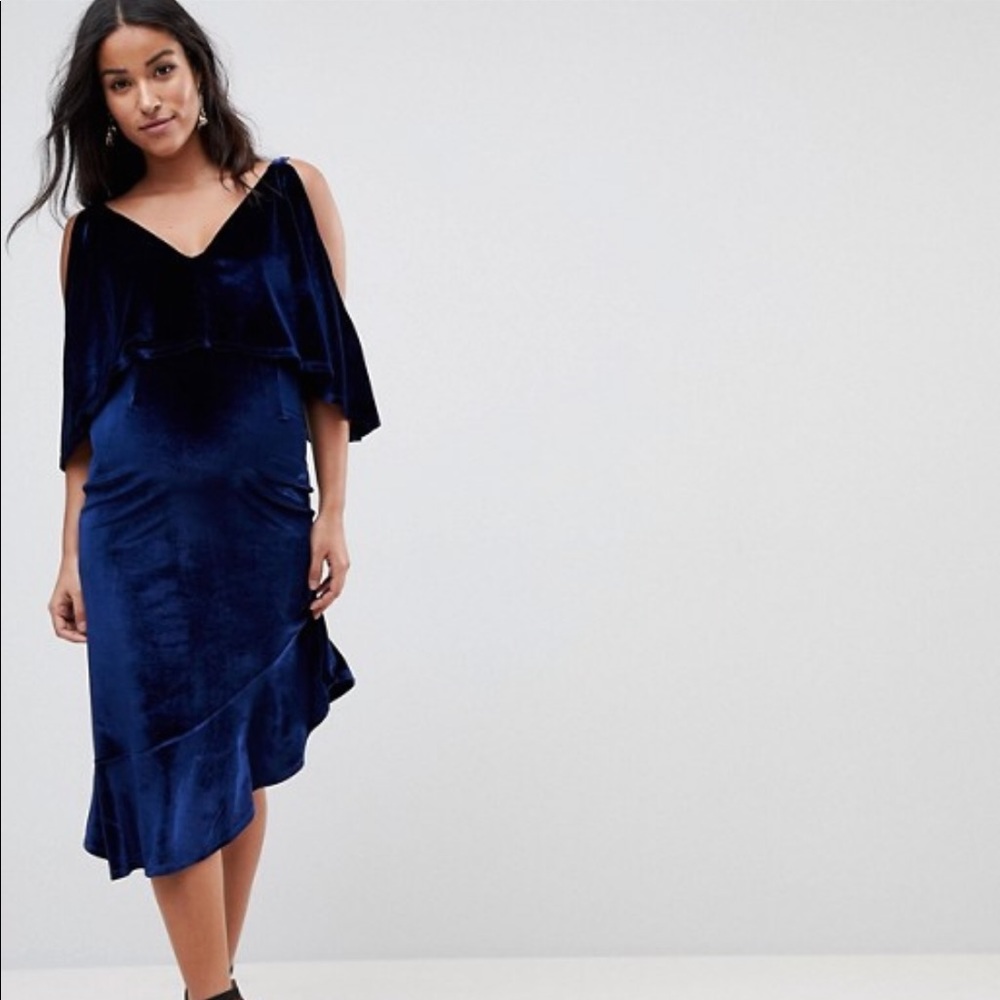 ASOS MATERNITY Velvet Midi Dress/ Asymmetric Hem